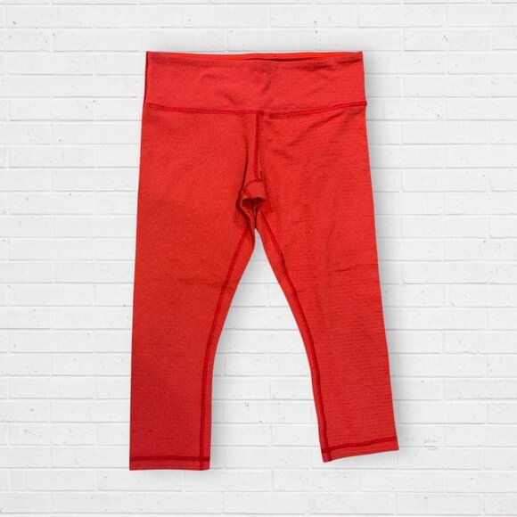 LULULEMON Red Orange Striped Athletic Yoga Cropped Leggings Size 8 - Picture 1 of 4